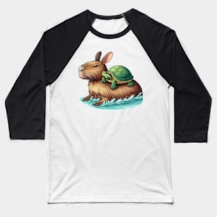 Capybara With Turtle Baseball T-Shirt